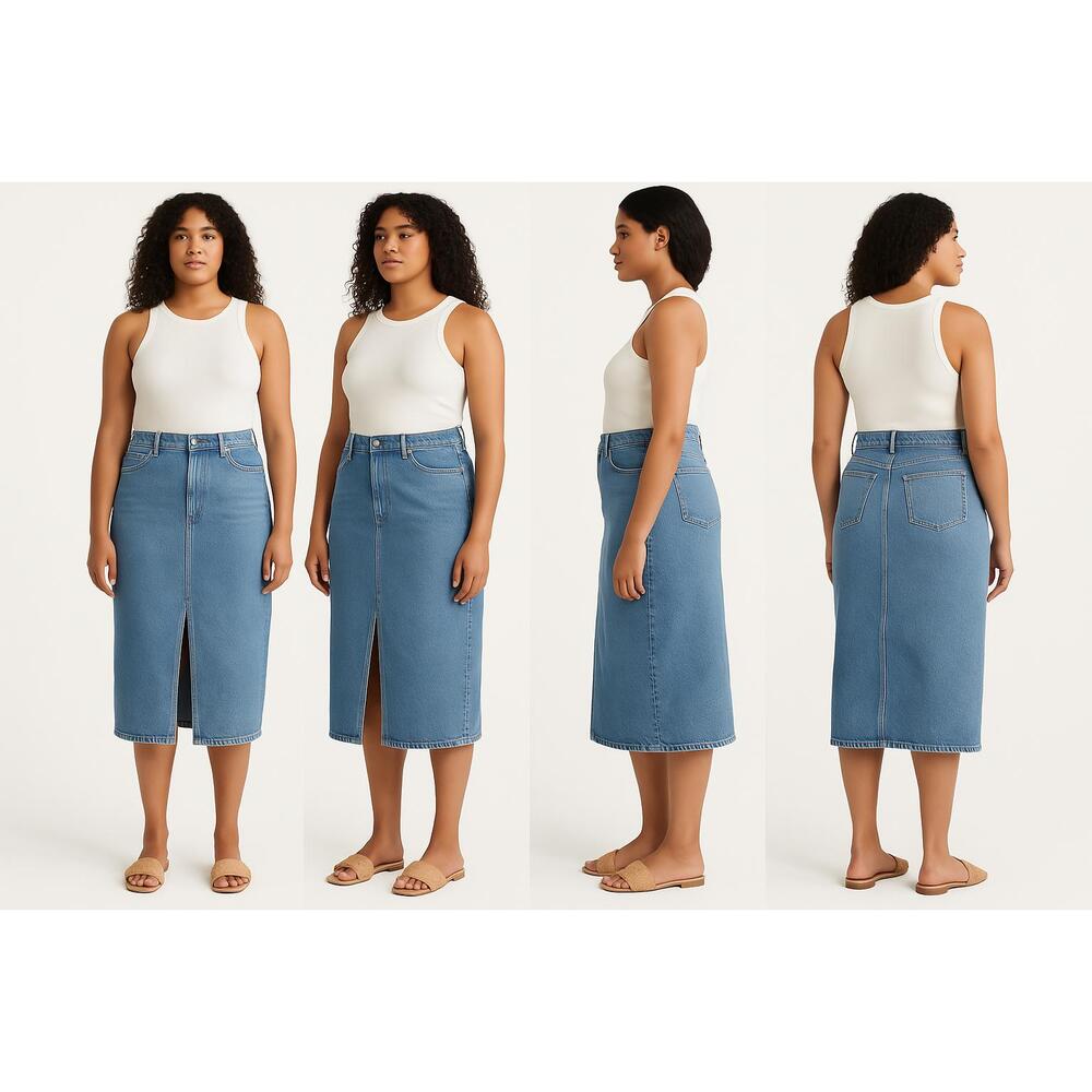 NEW Abercrombie & Fitch High Rise Blue Denim Slit Midi Skirt Womens Size 32 14 - Picture 1 of 8
